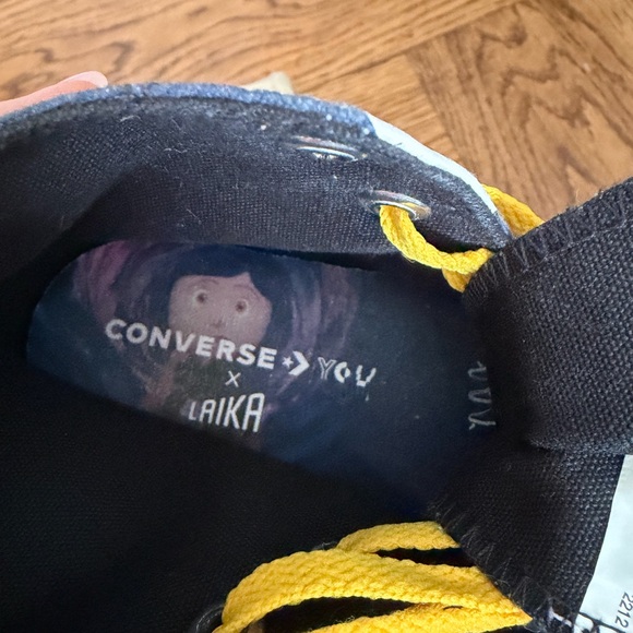 Coraline Converse Navy Star High-Tops with Yellow Laces - Picture 7 of 7